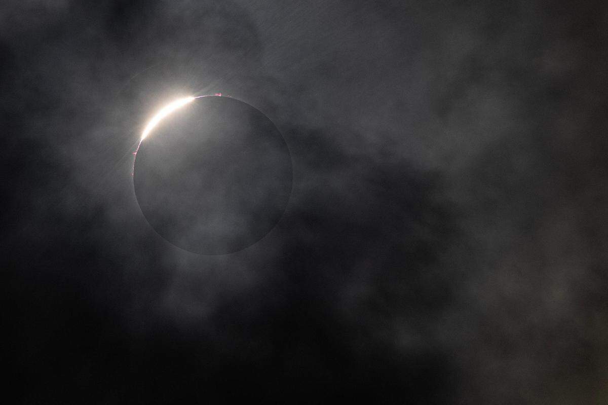 The Great North American Eclipse nearly reaches totality above the sky in Hillsboro, TX on Monday, April 8, 2024.
