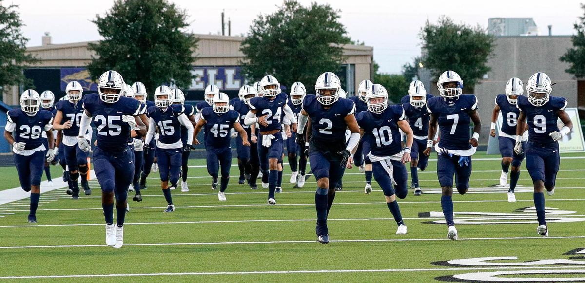 The Richland Royals enter the field to the Keller Timber Creek Falcons, Friday night, October 9, 2020 played at Keller ISD Staduim in Keller, Tx. (Steve Nurenberg Special to the Star-Telegram)