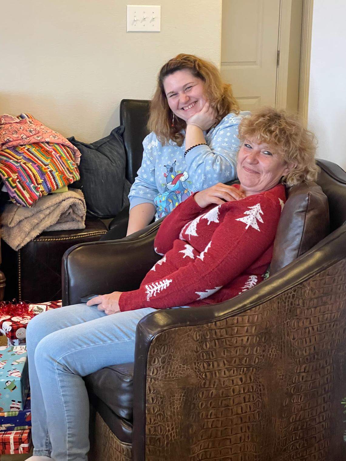 Alina Lytvynenko (left) with her mother, Tetiana Kholod (right) celebrating Christmas in Fort Worth in 2024.