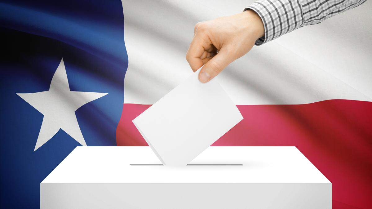 HIGH RESOLUTION FOR PRINT - vote voting ballot box register registration election texas flag hand arm