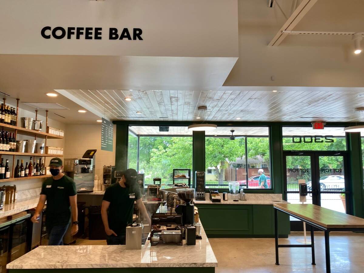 The new Roy Pope Grocery has a full coffee bar,