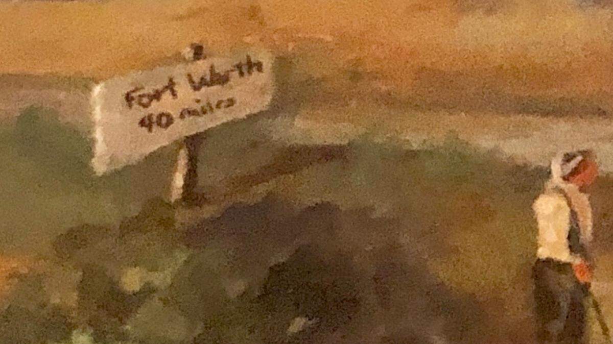 A sign behind lynching witnesses locates it in Dallas, not Fort Worth.