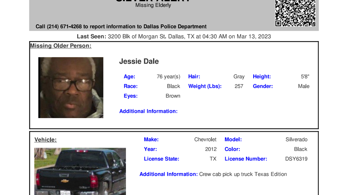 A Silver Alert was issued Tuesday for a missing 76-year-old Dallas man.