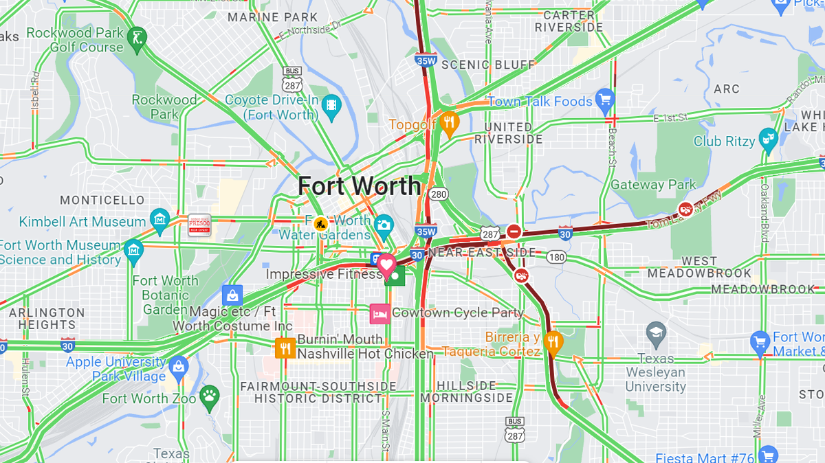 Parts of Interstate 30 and U.S. 287 were closed Friday afternoon near downtown Fort Worth, officials say.
