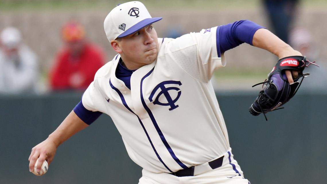 TCU pitcher Sean Wymer, shown here earlier in the season, allowed four hits and no runs in six innings Wednesday against Dallas Baptist. Twice DBU's Devlin Granberg led off innings with singles only to have Wymer pick him off each time.