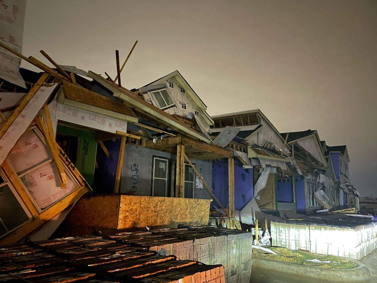 Some homes under construction were damaged by a storm Thursday, March 2, 2023, in North Richland Hills.