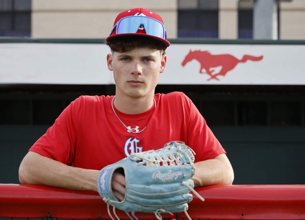 Zach Goldstein photographed in the dugout during Grapevine Mustang baseball practice at Grapevine High School in Grapevine, Texas, Tuesday Feb. 17, 2026.