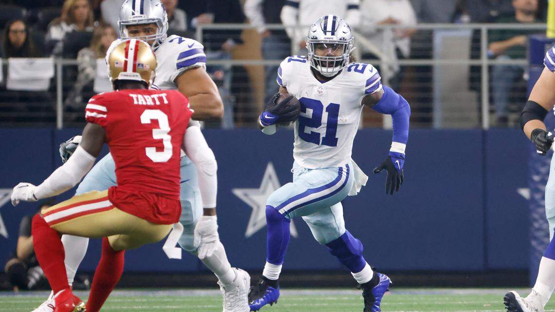 Running back Ezekiel Elliott was held to 31 yards on 12 carries as the Dallas Cowboys were eliminated from the playoffs by the San Francisco 49ers on Sunday in Arlington.