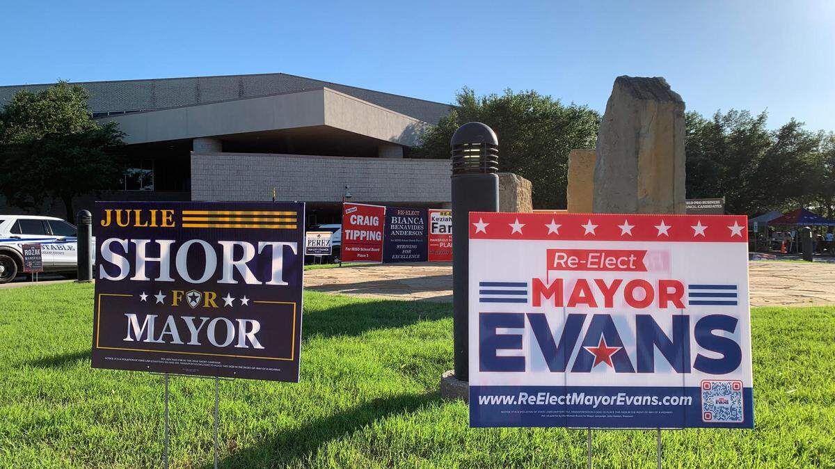 Incumbent Michael Evans and Place 5 Council Member squared off for the Mansfield mayoral race on May 3, 2025.