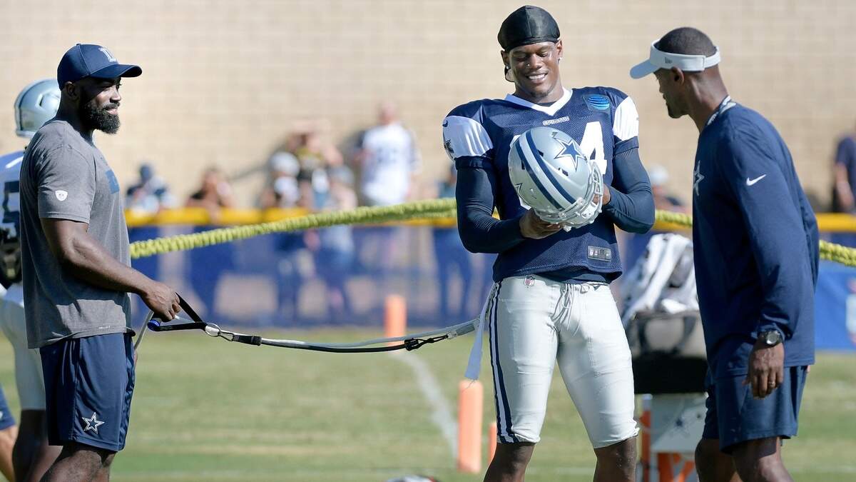 Cowboys defensive end Randy Gregory worked out in full pads for the first time at training camp on Monday in Oxnard, Calif.