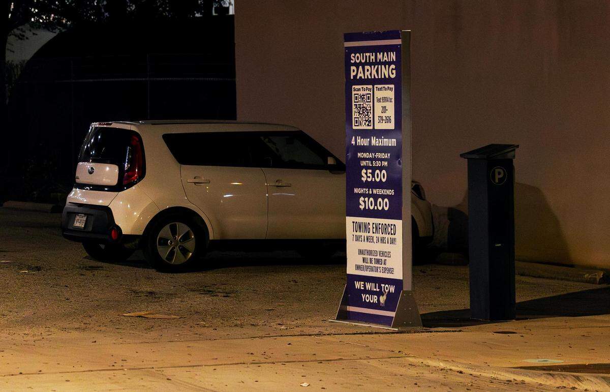 A paid parking lot on South Main on Friday, November 17, 2023.