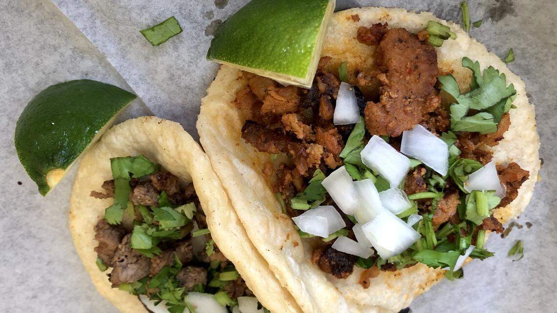 Street tacos on thick, homemade corn tortillas at 3 Niñas restaurant in Hurst.