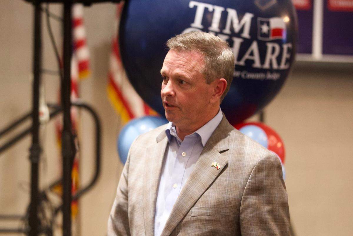 Tim O’Hare greets supports at a watch party March 1 in Southlake. O’Hare is the Republican candidatefor Tarrant County judge.
