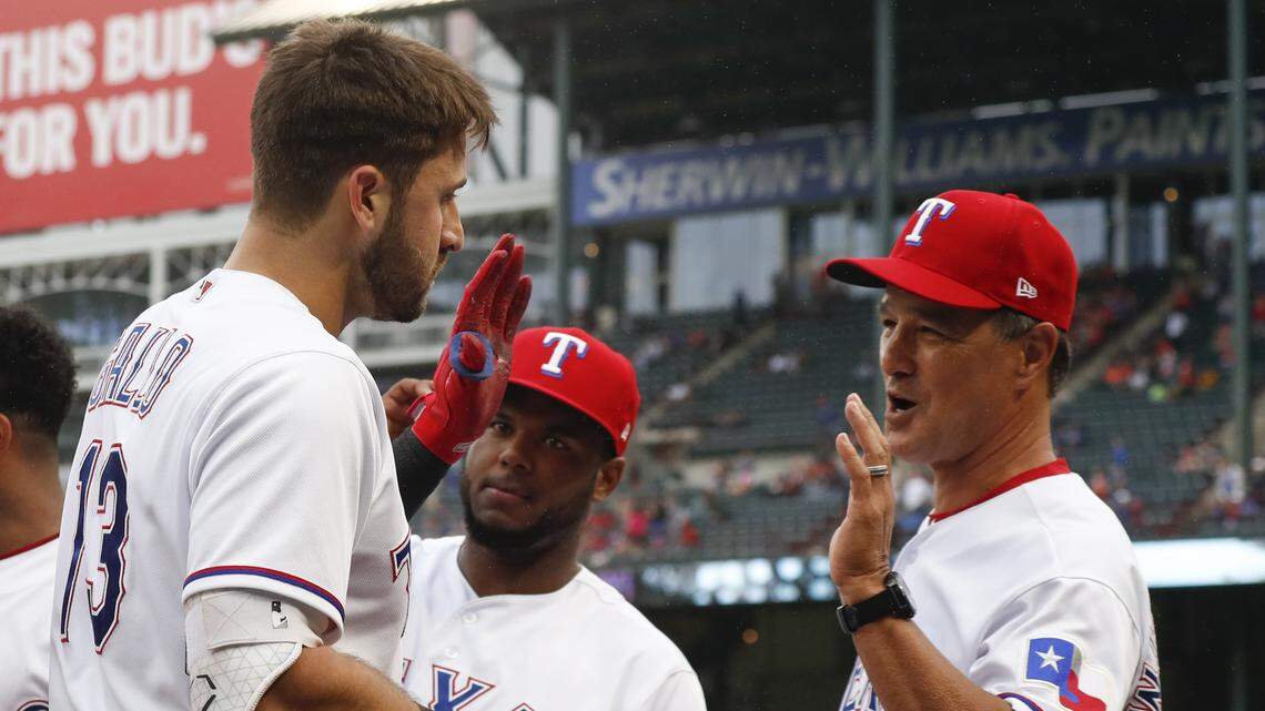 Joey Gallo, left, is going to get the chance to record a second consecutive 40-homer season, Rangers interim manager Don Wakamatsu said.