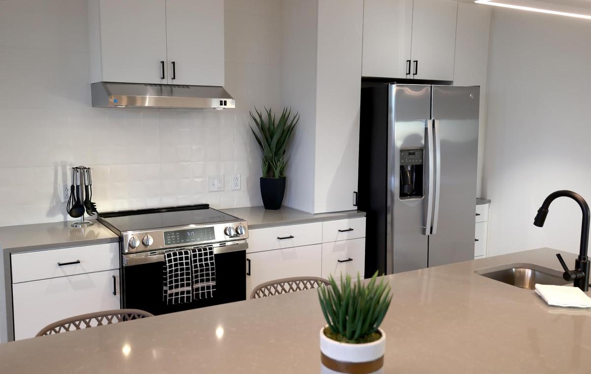 The fifth floor shared kitchen at Bryan Flats in the Near Southside neighborhood of Fort Worth on Thursday, Jan. 30, 2025.