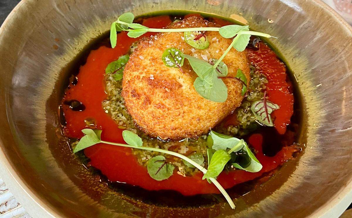 Fried Texas burrata is an appetizer at Duchess restaurant in the Nobleman hotel in Fort Worth, Texas, May 10, 2025.