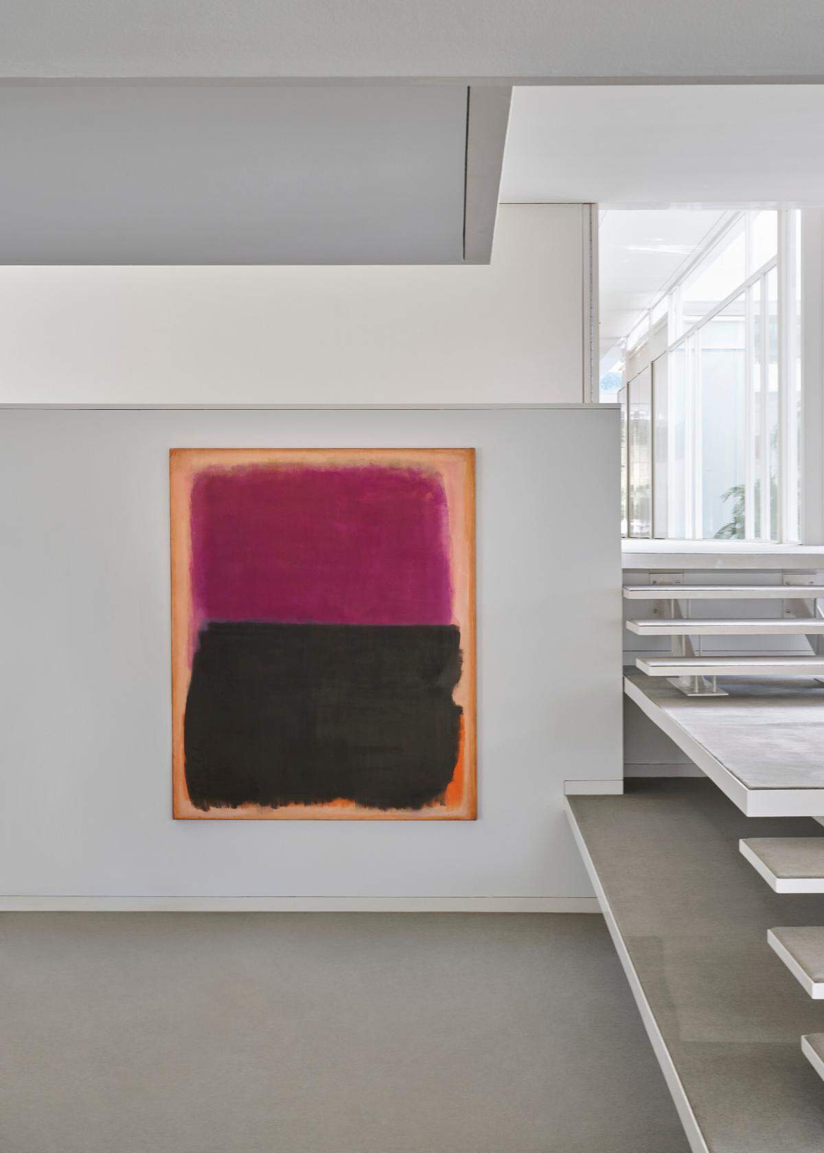 Installation view, Mark Rothko (1903-1970), No. 4 (Two Dominants) [Orange Plum Black], 1950-51, in the piano room of the Bass House.