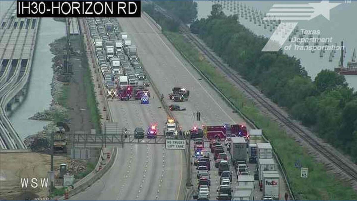 An accident shut down both directions of Interstate 30 between Dalrock and Horizon roads in Rowlett on Sunday, police said.