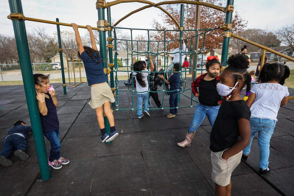 Eloy Chavez, a teacher at Turner Elementary School, worries that his students will fall from the tall play equipment. The school is one of several that will receive a new playground under the district’s playspace equity initiative.