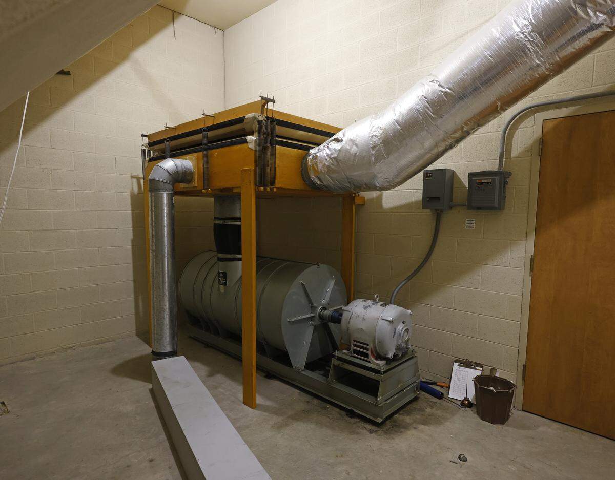 One of the three blowers that provide wind for the pipes of the 1970 era refurbished organ at St. Stephen Presbyterian Church in Fort Worth, Texas, Wednesday, Sept. 10, 2025.