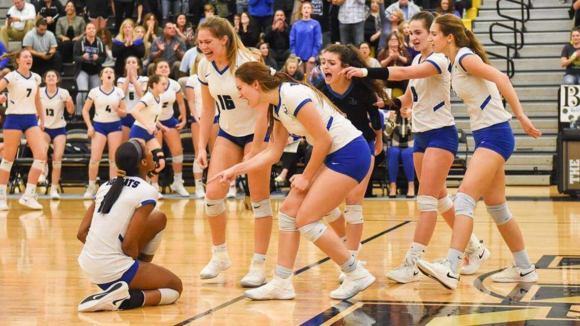 Byron Nelson sophomore Charitie Luper (left) celebrating with her teammates.