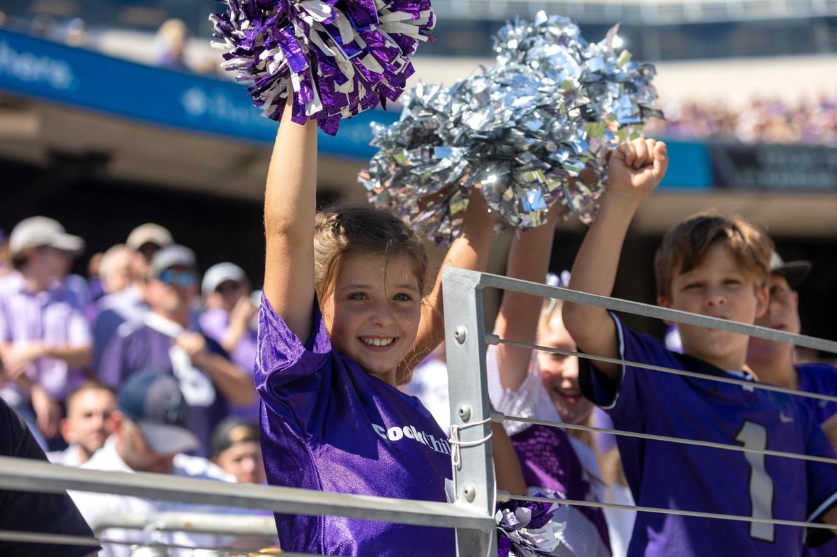 Young TCU fans react after a touchdown during their game against OU at the Amon G. Carter Stadium in Fort Worth, Texas, on Saturday, Oct. 1, 2022.