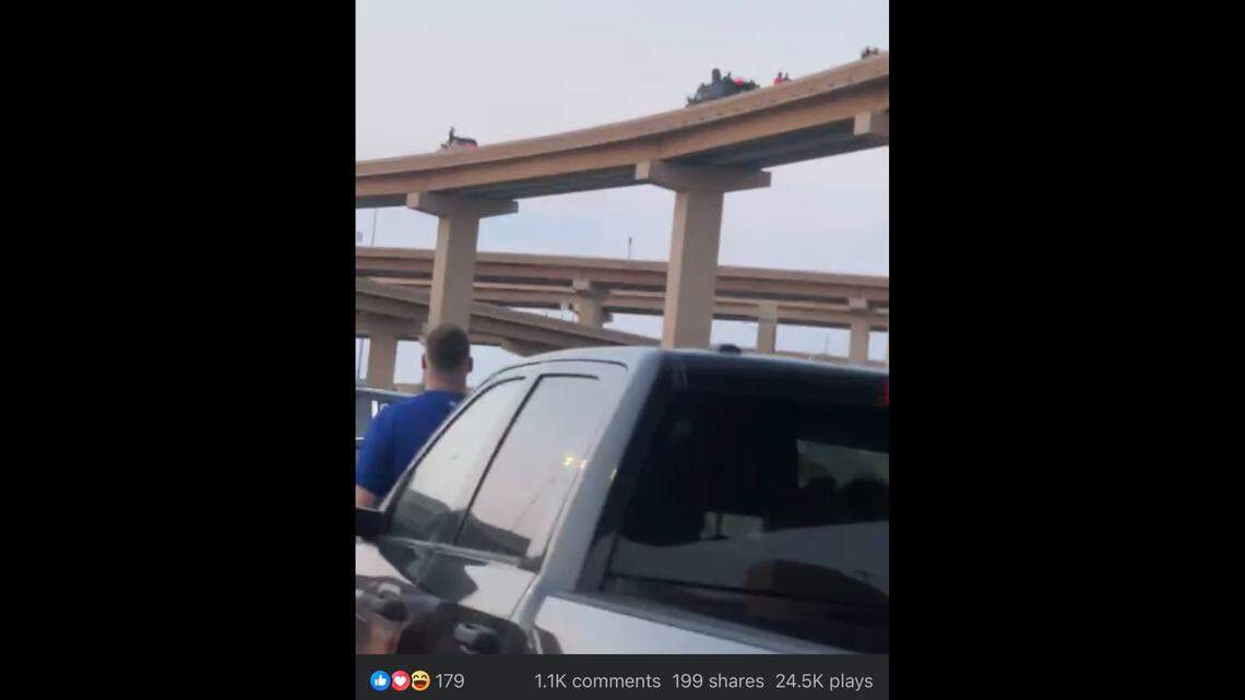 A driver posted a video on Facebook of the police standoff at an overpass at I-35W and Loop 820 on Thursday, Aug. 8, 2024.