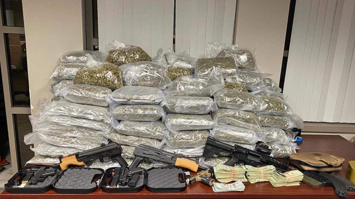 The DeSoto Police Department said it arrested four men on Tuesday, April 18, 2023, and seized 142 pounds of marijuana, several guns, and over $42,000 in cash.