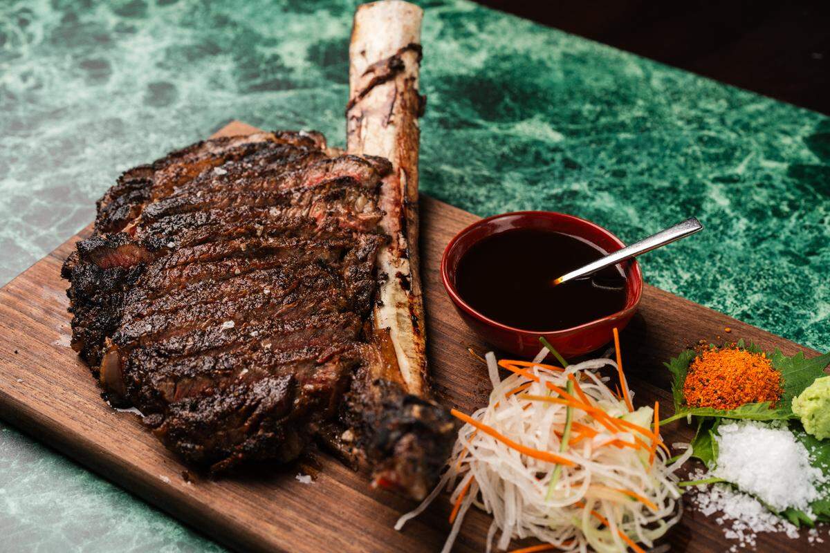 The $285 Australian Wagyu Tomahawk at Soy Cowboy at Loews Hotel in Arlington.