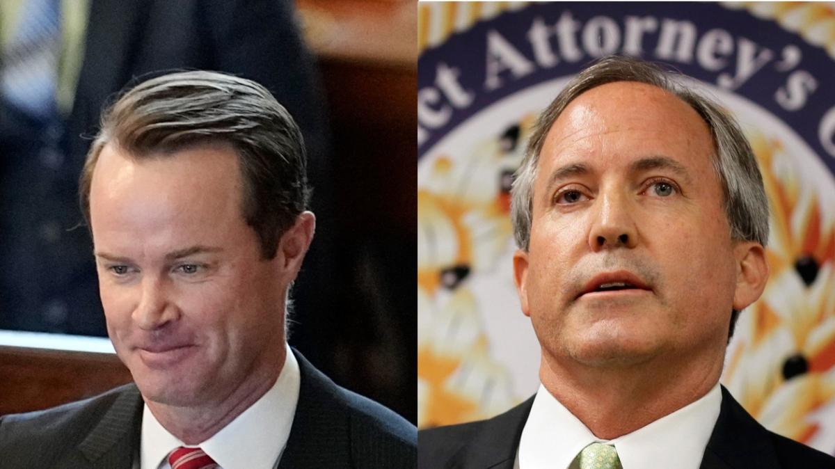 Texas House Speaker Dade Phelan (left) and Attorney General Ken Paxton.