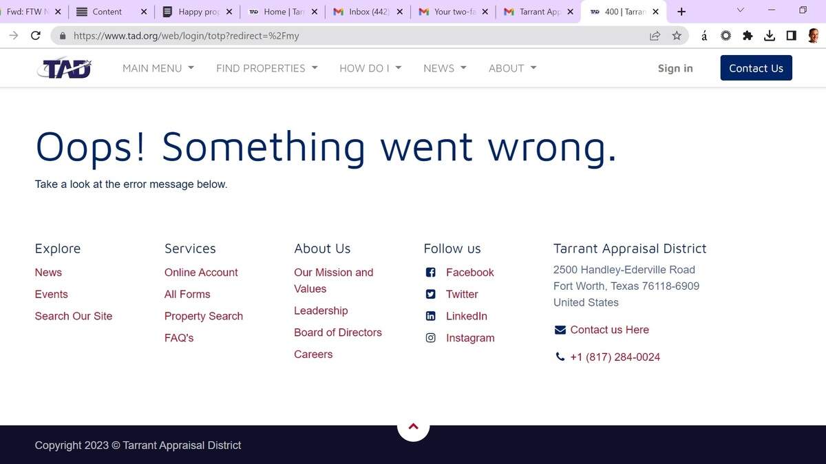 Pages on TAD.org have been locking up and timing out since market value notices were sent out last week.