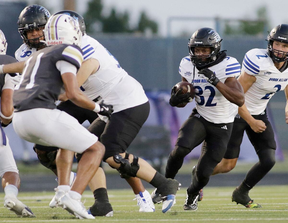Trophy Club’s Sean Robinson finds a hole on the outside of the Timber Creek defense during a UIL football game at Keller ISD Stadium on Thursday, October 3, 2024.