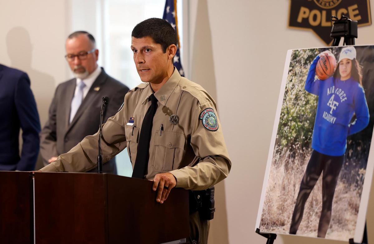 Texas Game Warden Capt. Joseph Quintero answers questions during a press conference on Wednesday, May 28, concerning the crash that killed Ava Moore, 18. Moore was kayaking on Grapevine Lake on May 25 when a jet ski hit her. The operator of the jet ski was arrested and is accused of speeding and driving recklessly.