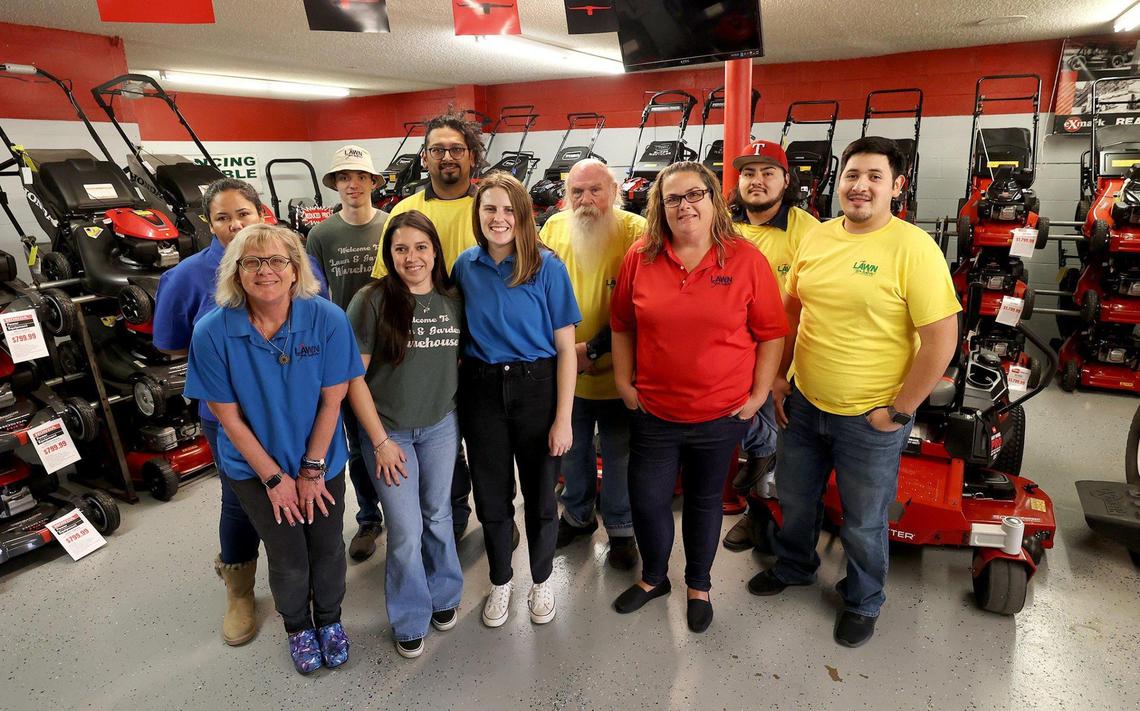 Madie Nelson, general manager of Lawn and Garden Warehouse and Hardware, with her staff on Wednesday, December 13, 2023, in Fort Worth. Lawn and Garden Warehouse and Hardware is the winner of this year’s Star-Telegram Readers Choice poll for best places to shop local for Christmas gifts