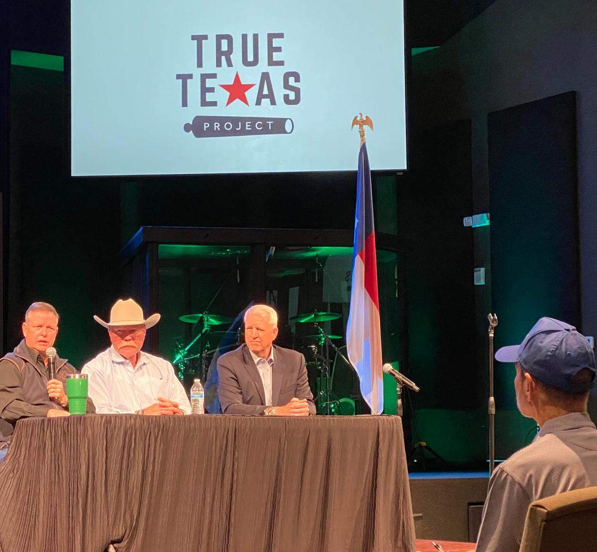 County Judge Tim O’Hare, District Attorney Phil Sorrells and Sheriff Bill Waybourn spoke about the county’s election integrity unit at a True Texas Project meeting April 10.