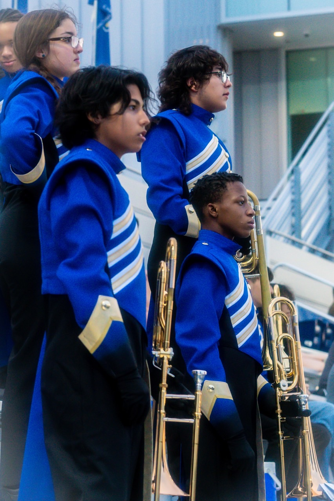 Freshman Daniel Navarrette, left, said he is “hyped” to perform during the Lockheed Martin Armed Forces Bowl game Thursday night.