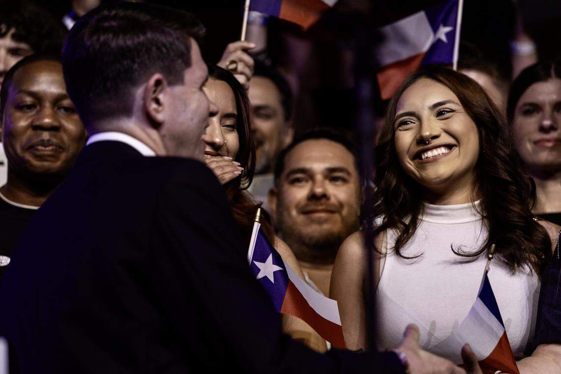 U.S. Senate candidate James Talarico (D-TX) addresses supporters on election night on March 03, 2026 in Austin, Texas. Texans went to the polls to vote for Democratic and Republican primary candidates ahead of November's midterm elections.
