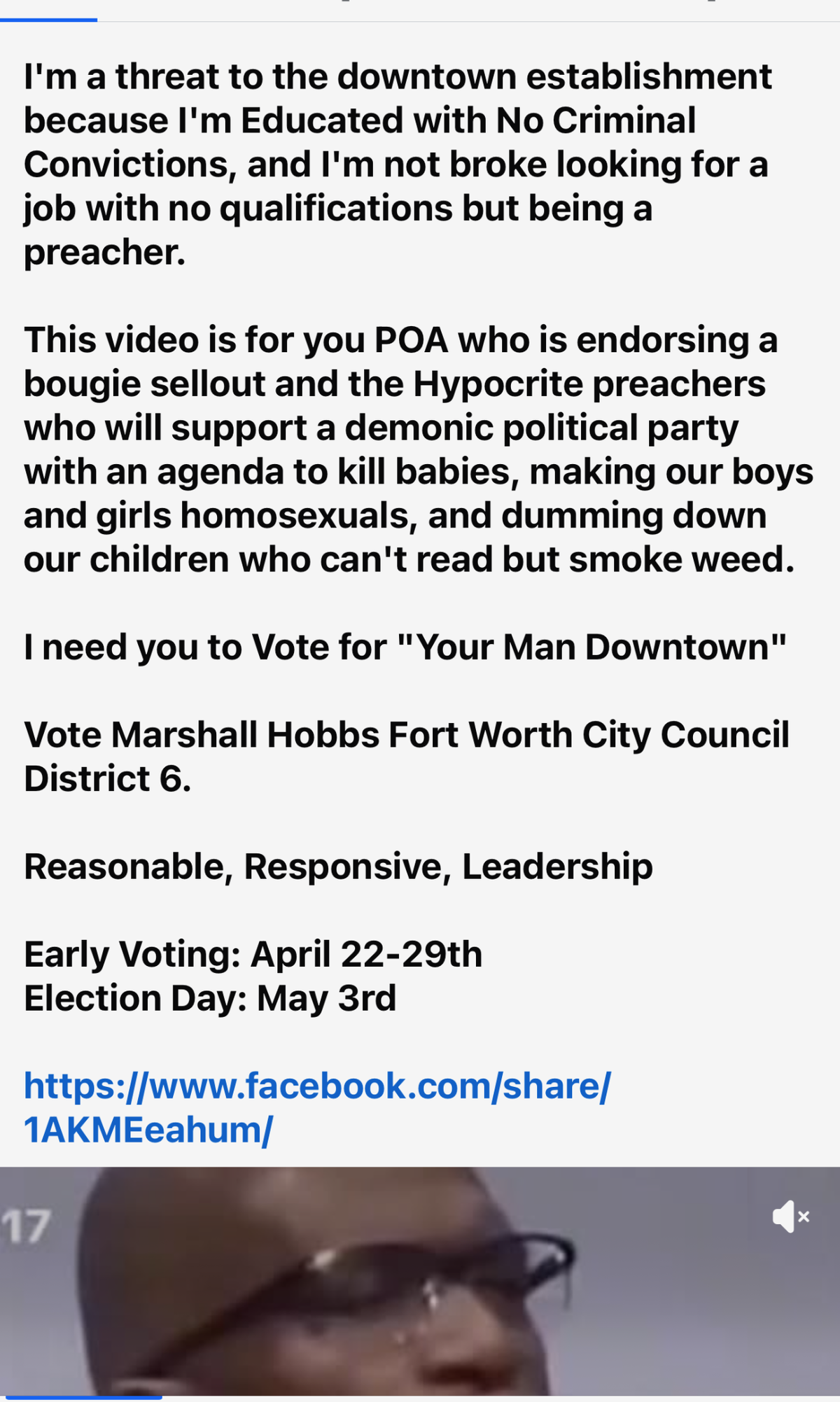 Marshall Hobbs rants on Facebook