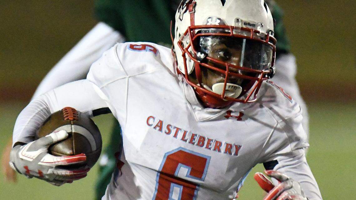 Castleberry’s Elijah West, scrambles for eight yards against Western Hills during the fourth quarter of Friday’s October 11, 2019 football game at Farringtown Field in Fort Worth, Texas. Special/Bob Haynes