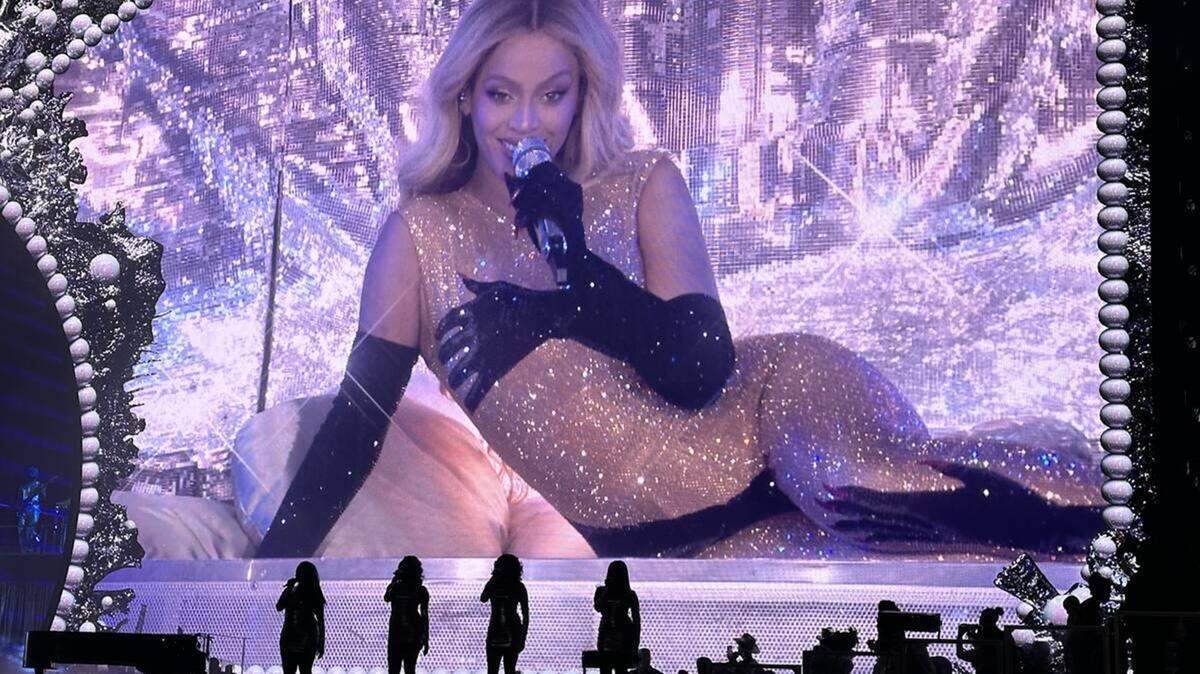 A shot of Beyonce’s famous “hands on” body suit during her Renaissance World Tour show at Allegiant Stadium on Saturday, Aug. 26, 2023, in Las Vegas.