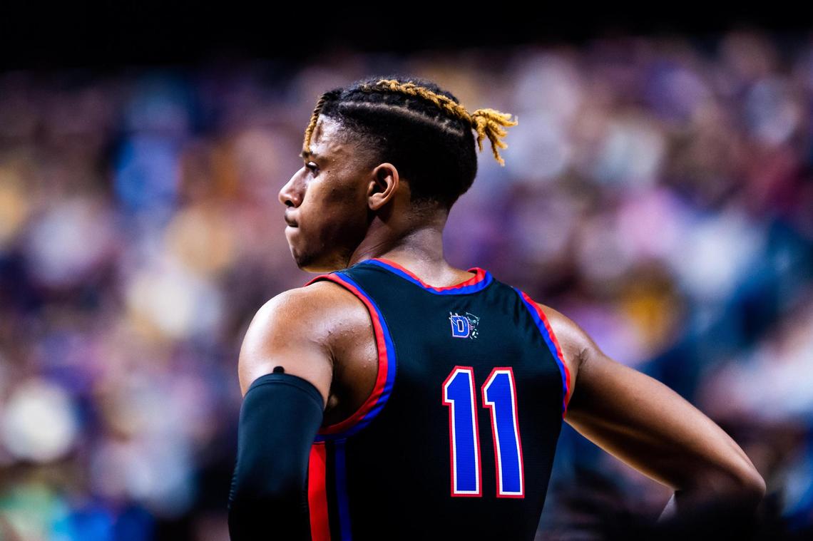 Aric Demings (11) waits for the ball to be passed in during the 6A state final game between Duncanville and McKinney in San Antonio, at the Alamodome, on March 12, 2022. Duncanville won 69-49.