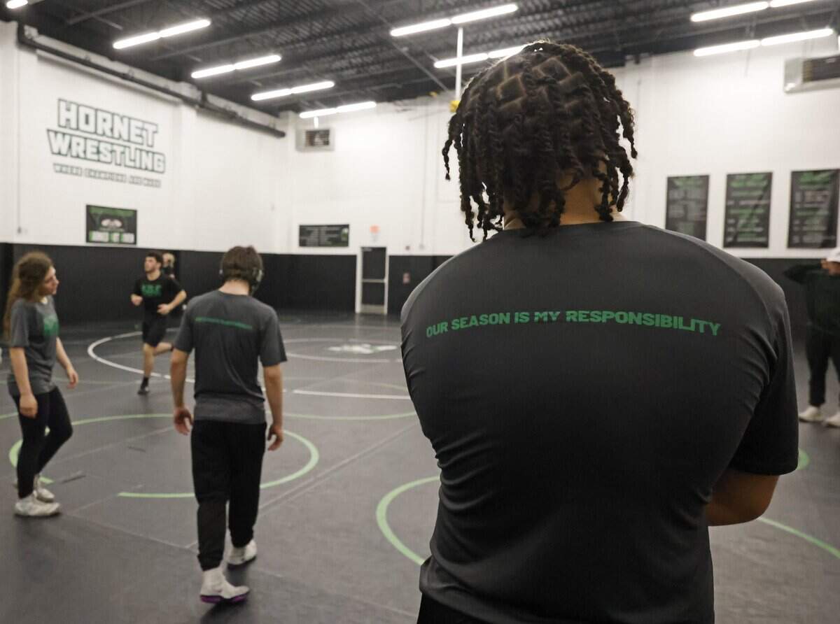 Five girls and five boys with their two alternates on the Azle wrestling team worked out during one of the final practices before the state championship meet at Azle High School in Azle, Texas, on Friday, Feb. 9, 2026.
