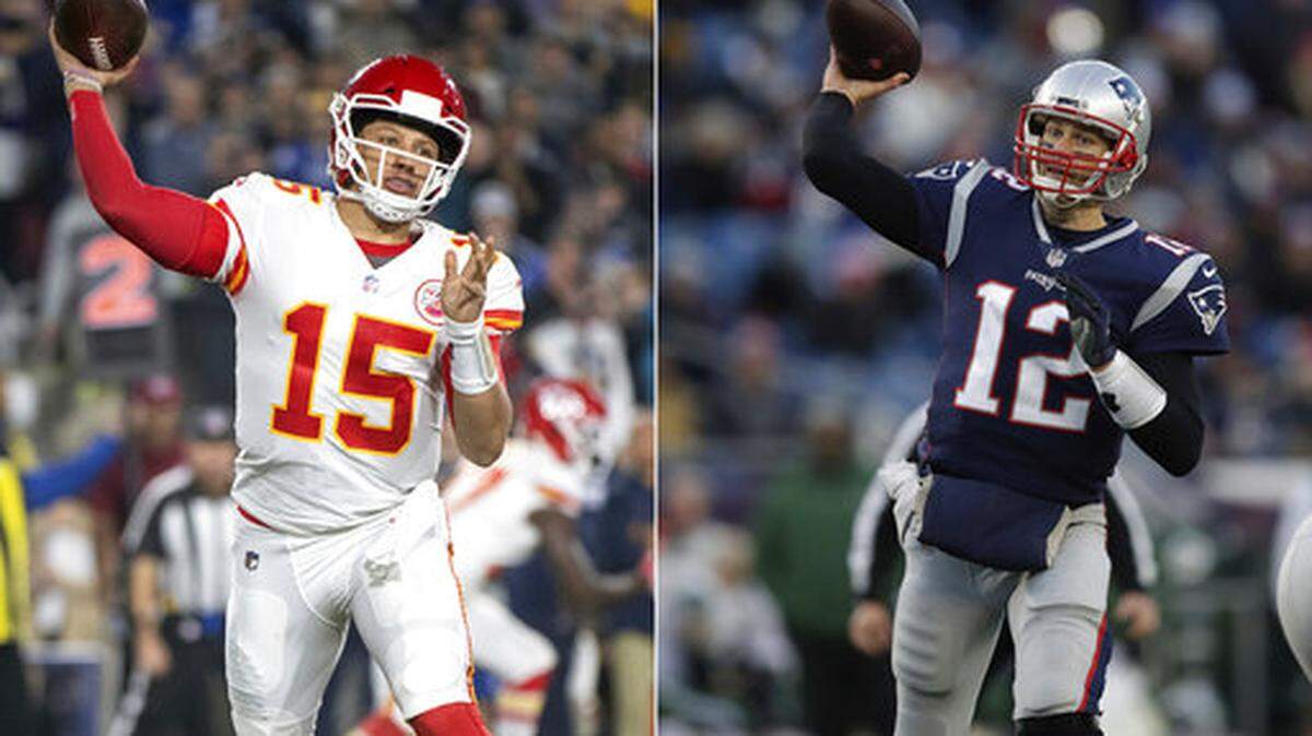 Tom Brady (right) is playing up the underdog role this week as the New England Patriots prepare to play the Kansas City Chiefs in the AFC championship game.