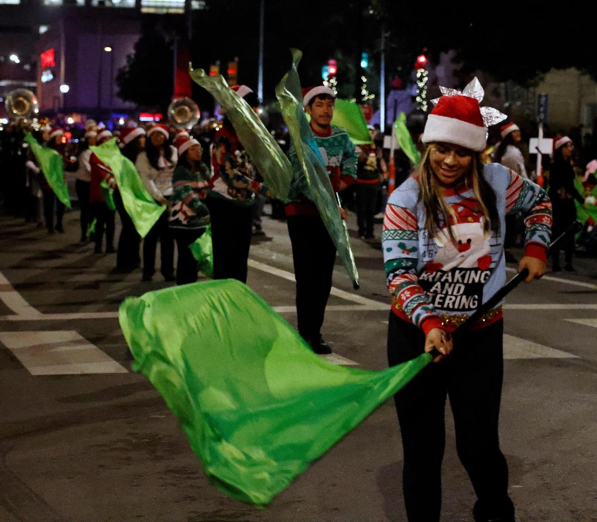 The South Hills color guard performs during the 2023 GM Financial Parade of Lights.