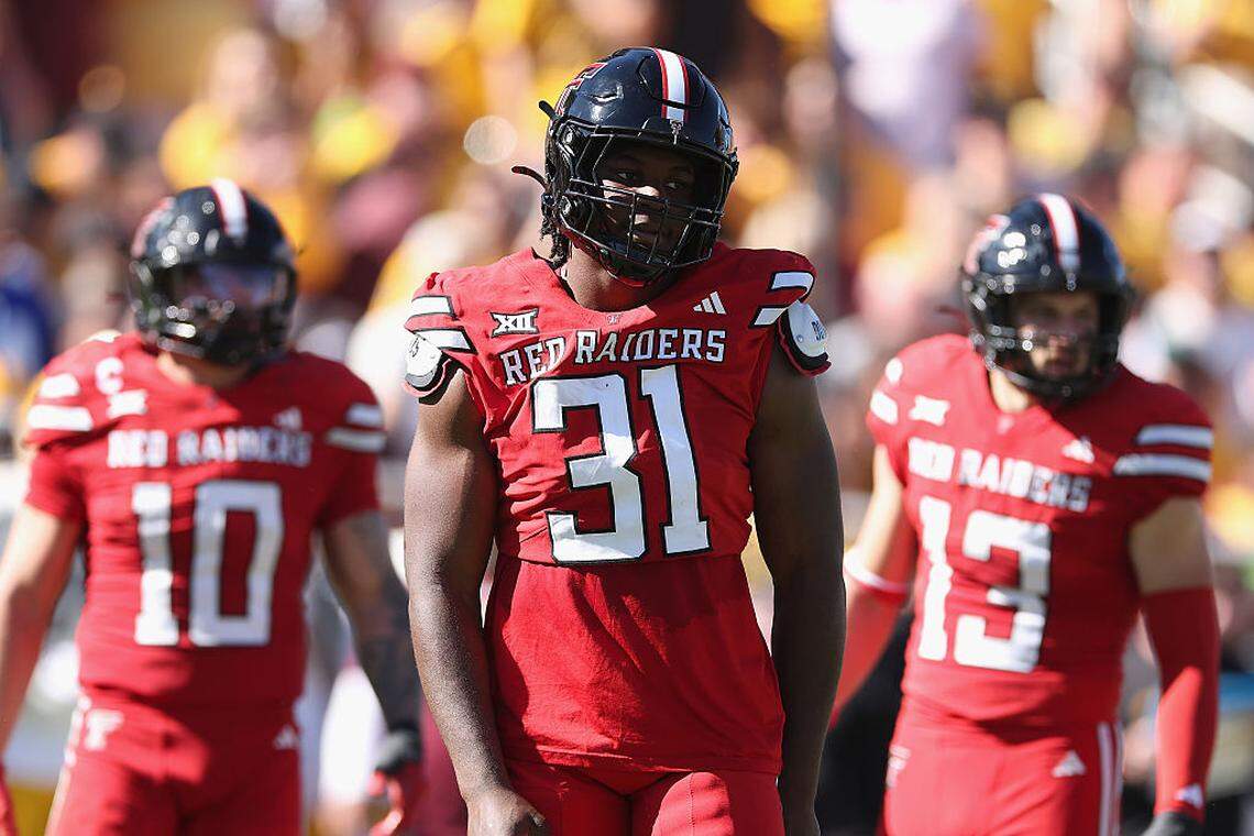 TEMPE, ARIZONA - OCTOBER 18: David Bailey #31 of the Texas Tech Red Raiders during the NCAAF game at Mountain America Stadium on October 18, 2025 in Tempe, Arizona. The Sun Devils defeated the Red Raiders 26-22. (Photo by Christian Petersen/Getty Images)