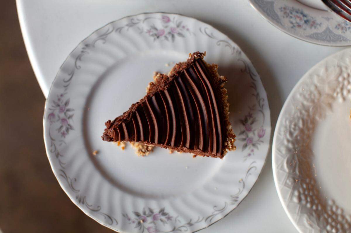 Emporium pies’ chocolate silk pie comes in regular or gluten-free, with a crushed pretzel crust.
