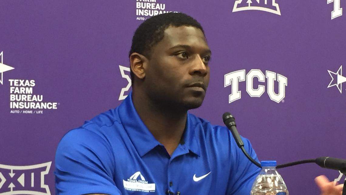 In this file photo from 2019, former TCU football great LaDainian Tomlinson announced an endowment fund at his alma mater. On Thursday, Tomlinson delivered a virtual speech to the university community, imploring his school to examine its past and ties to racial injustice.
