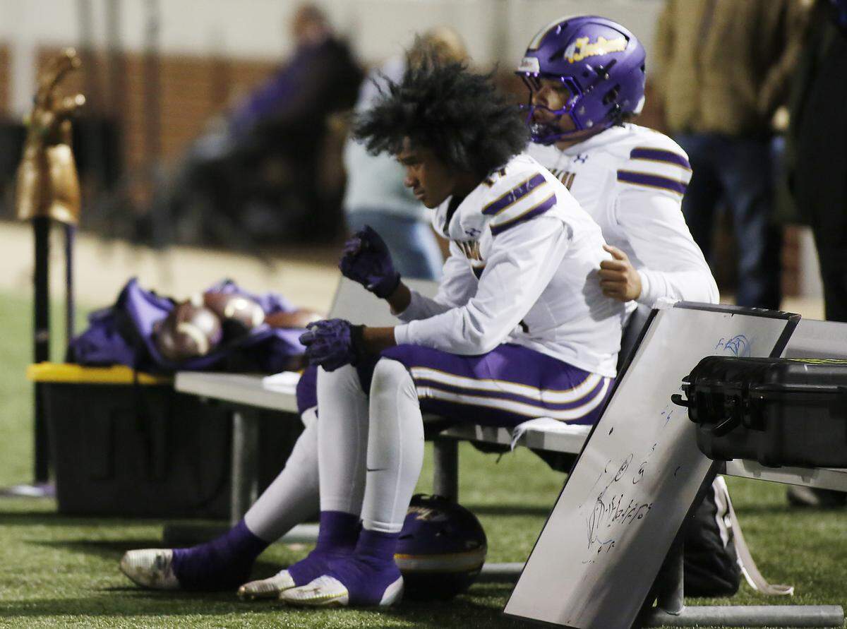Alvarado’s bench near the end of their loss to Celina in their Class 4A Division I quarter-final game at Newsom Stadium on Friday, December 5, 2025, in Mansfield, Texas.