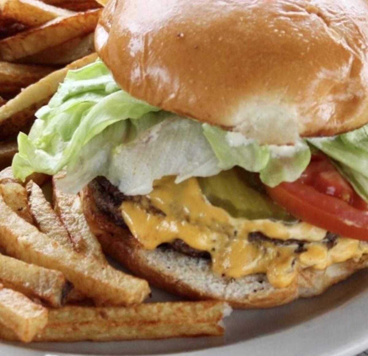A double cheeseburger at Rufus Bar & Grill.
