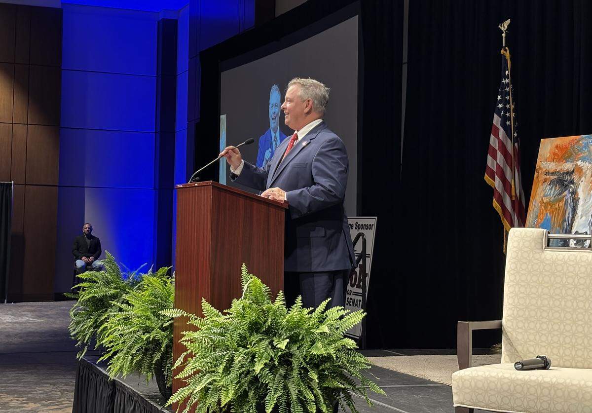 Tarrant County Judge Tim O’Hare greets an audience of about 700 at his National Day of Prayer luncheon on May 7, 2026.